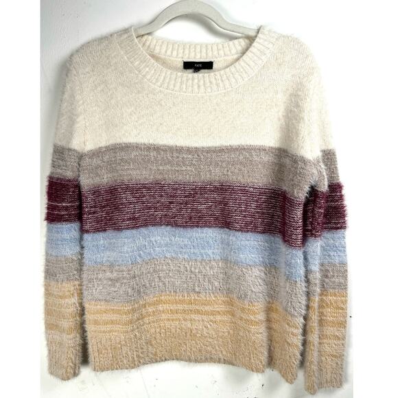 Fate Sweaters - FATE Fuzzy Stretch Knit Cozy Preppy Academia Coastal Casual Striped Sweater XS